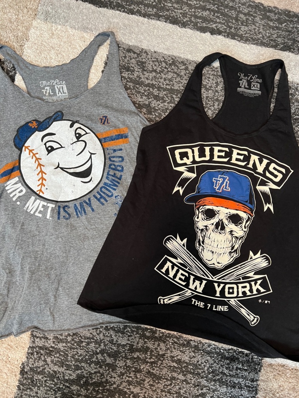 The 7 Line New York Mets racerback tank tops, Queens skull / Mr. Met, sz XL EUC!